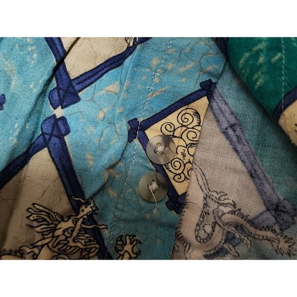 Vintage Hawaiian Shirt Mens XXL Geometric Dragon Short Sleeve Button Frame Rayon - Picture 5 of 7